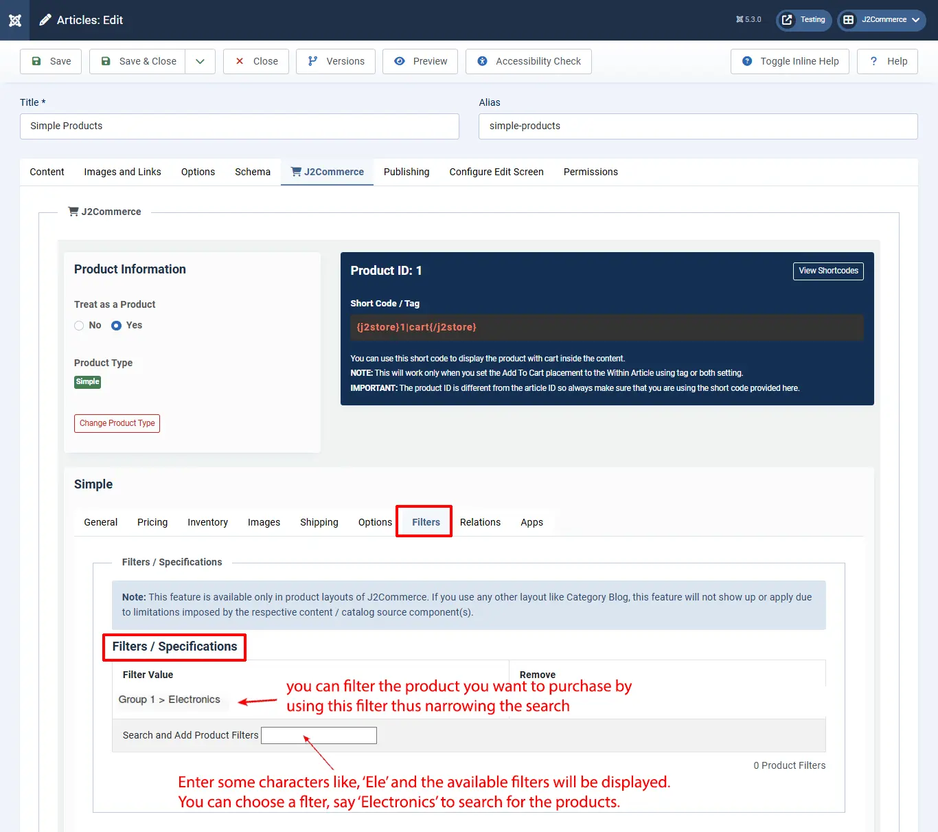 Adding filters to simple products